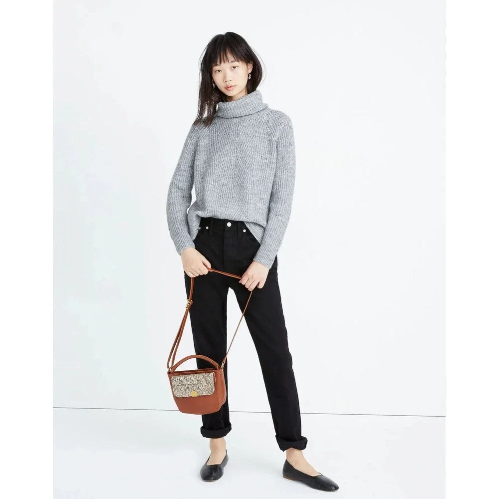Madewell Mercer Sweater Cable Knit‎ Turtleneck Donegal Gray Sz Small  Wool Blend
